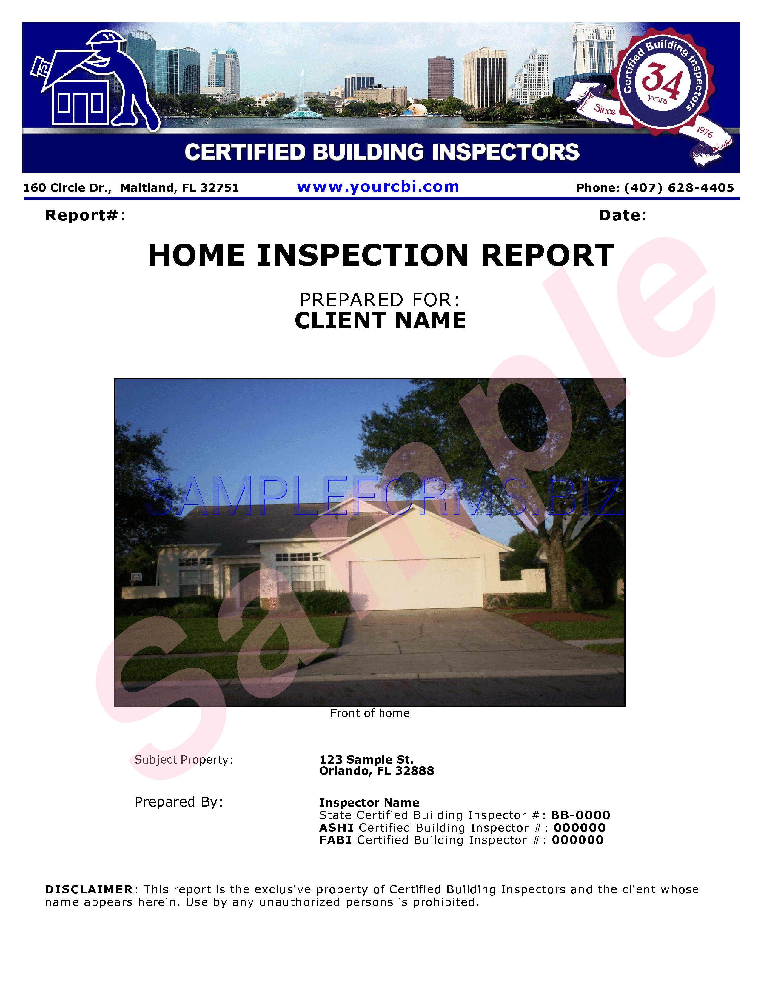 Preview free downloadable Home Inspection Report Sample 2 in PDF (page 1)